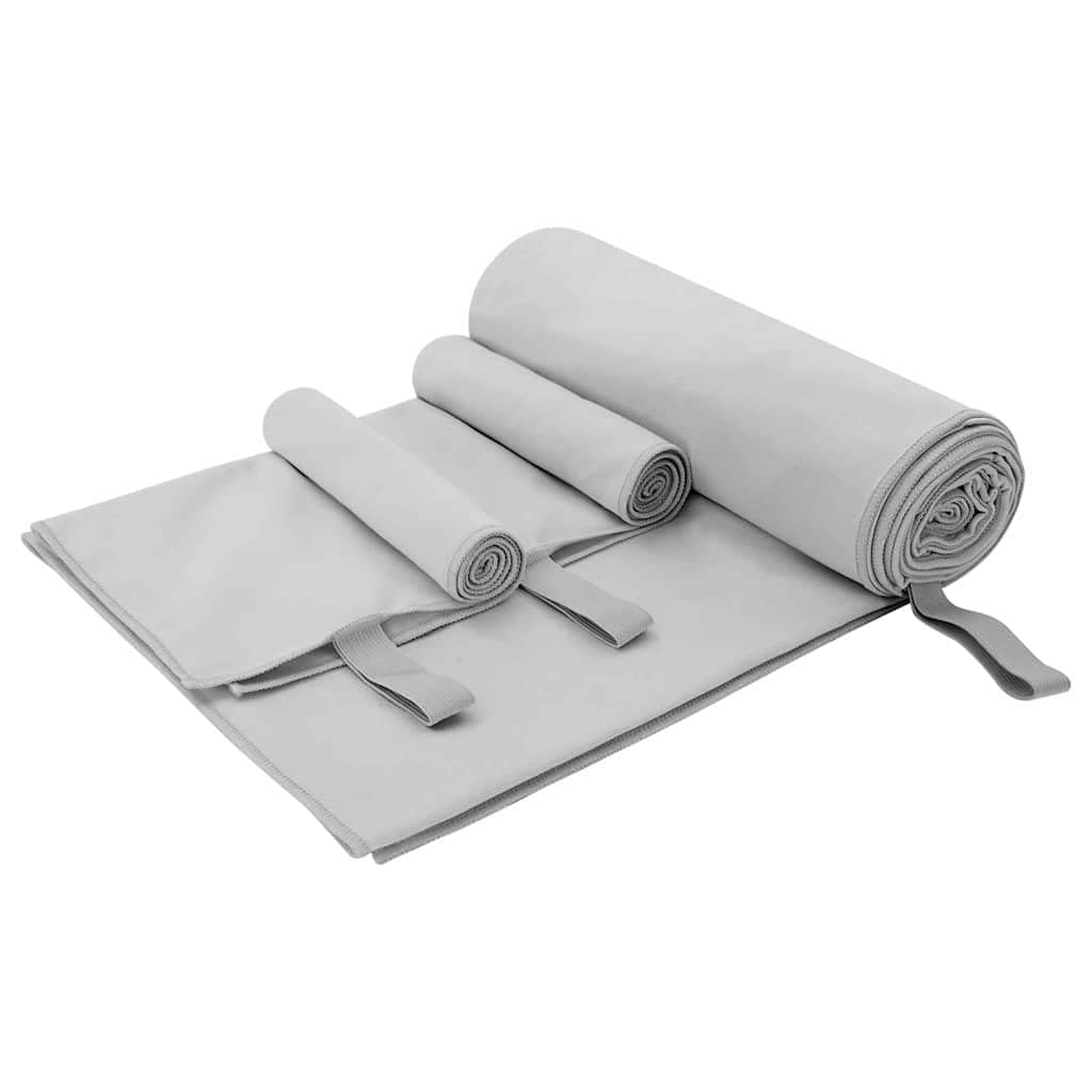 Sporthandtuch Set 3-teilig Polyester Polyamid Grau, 200 x 100 cm plus 50 x 30 cm, schnelltrocknend für Fitness, Reise, Hotel, Sauna, Strand, Handtuch für Dusche