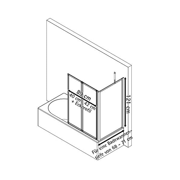 Schulte Duschabtrennung für Badewanne Smart, Höhe: 121 cm, 2-teilig mit Seitenwand 68-71 cm, 3 mm Sicherheitsglas (ESG) Klar hell, inkl. Klebemontage, Alu-natur, D133270 01 50 – Bild 4
