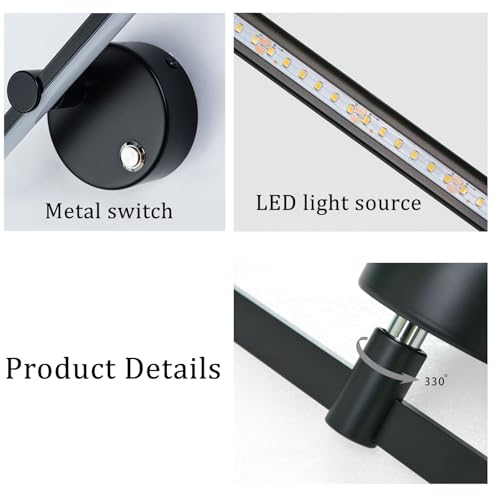 Apliques de pared LED moderno de 50cm con interruptor y luz cálida para dormitorio 4