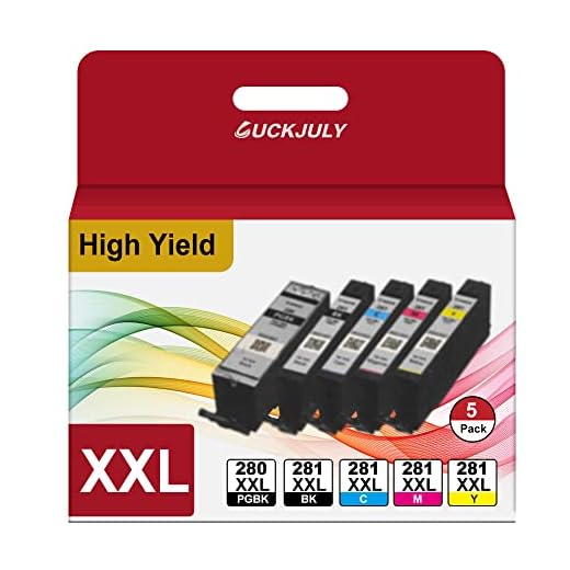 High Yield PGI-280XXL CLI-281XXL Replacement for Canon Ink 280 and 281 Cartridges Compatible with PIXMA TR8520 TR8620 TR8620a TR7520 TS8220 TS6120 Printer, 5 Pack(XXL 280 PGBK,XXL 281 BCMY)