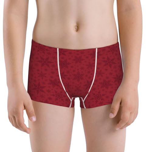 Boys' Cotton Boxer Brief Soft Underwear-Christmas Red Snowflakes