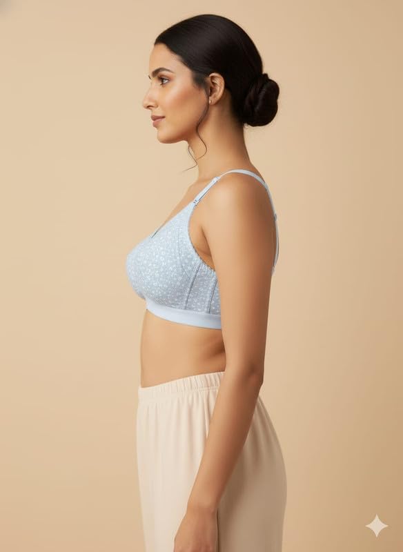 Image of Women's Cotton Blend Full Coverage Non-Padded Wire-Free C Cup Heavy Bust Minimizer Printed Bra Combo Pack of 3