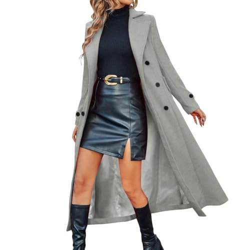Image of Women Elegant Double Breast Wool Blend Pea Coat Winter Long Coats Jacket Overcoat