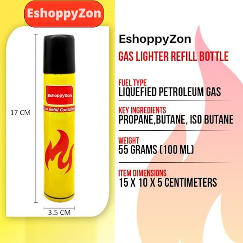Image of EshoopyZon Gas Refill for Lighter | Aluminum Gas Lighter Refill Can,100 ML | Butane Gas Canister for Refillable Lighters | Gas Can Use for All Type of Refillable Lighters