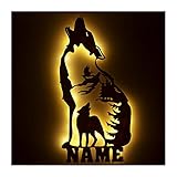 Personalisiertes Holz Nachtlicht Schlummerlicht Nachttischlampe Wolf heulen Natur Wölfe 3D Holz Bild mit Namen