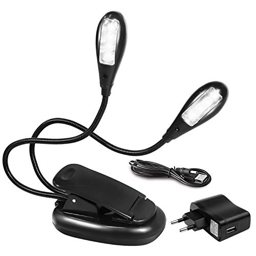 Lampe de lecture LED rechargeable,PEMOTech 8 LED lampe de lecture,Col de cygne Silicone Flexible,luminosité rechargeable 5 niveaux lampe avec USB câble et AC adaptateur pour enfant,bureau,pupitre