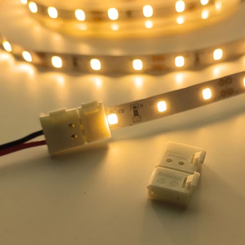 Biantie La 2-Pin 8mm LED Connectors Solderless Unwired Clips - DIY Strip to Wire Quick Connection for 12v 24v Single Color SMD 3528 2835 Tape Lights (Pack of 10)