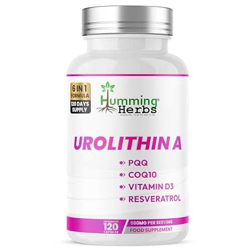 Humming Herbs Urolithin A Complex 560mg CoQ10 PQQ Resveratrol D3 & B12 120 Vegan Capsules (120 Days)