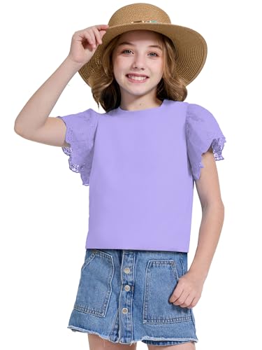 Image of WULFUL Girls Shirts Fashion Cotton Summer Short Sleeve Tops Casual T-Shirts 4-15 Years Old