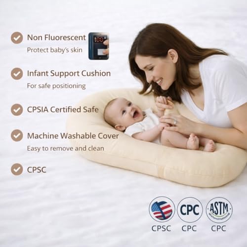 Image of Aila + Aiden Baby Lounger | Organic Cotton Infant Lounger | Adjustable & Portable Floor Lounger |Supervised Use | Soft, Breathable, Washable Cover - Snuggle Collection - (Tan)