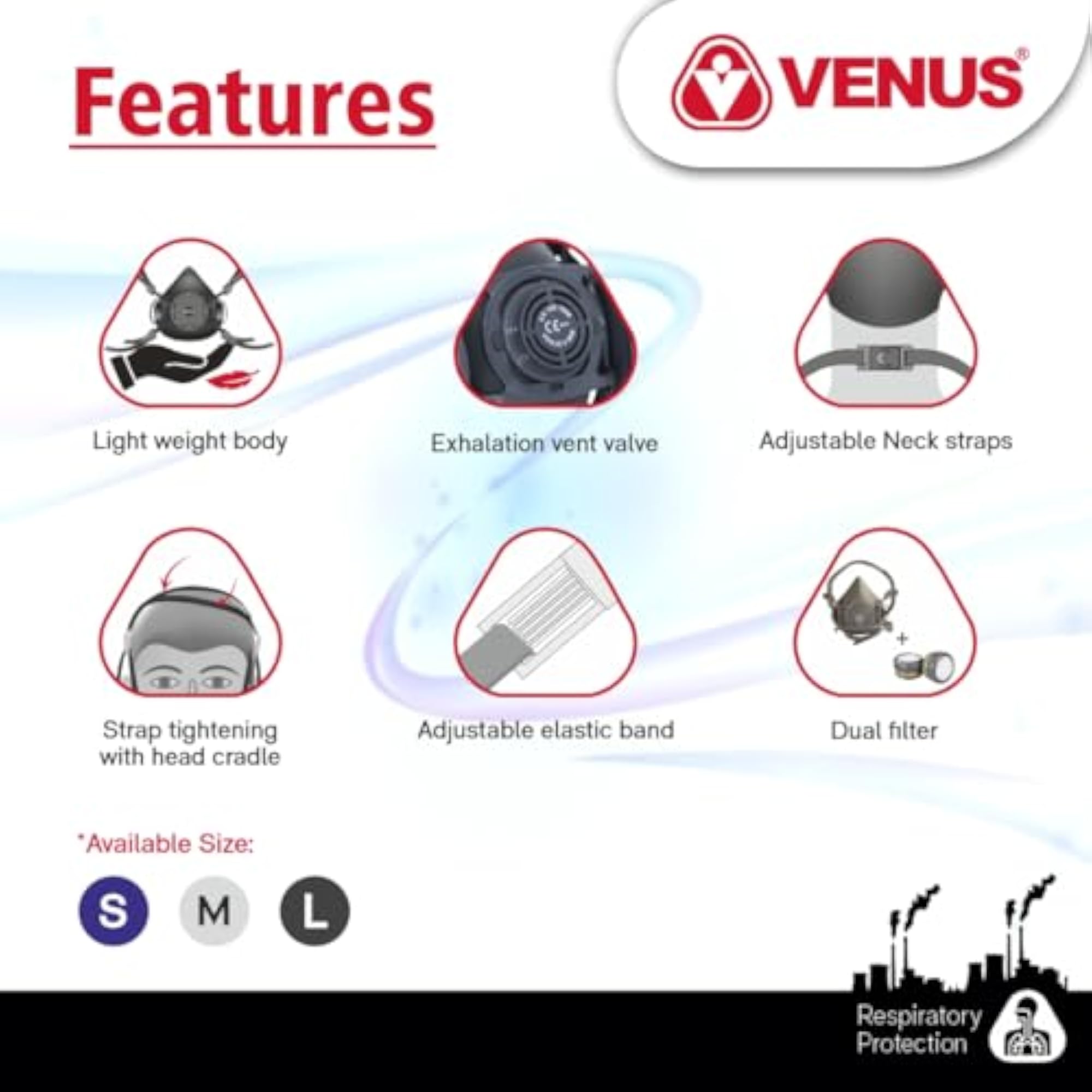 V-800 Half Face Reusable Respirator Mask with Filter