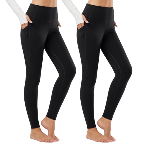 Image of baleaf Women's Fleece Lined Leggings, High Waisted | Thermal Warm Winter Tights, Thick Yoga Pants, Cold Weather, with Pockets