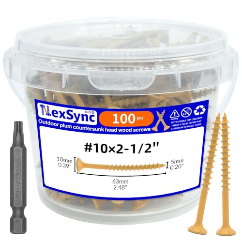 Image of 100Pcs 2.5 Inch Wood Screws, Deck Screws #10 x 2-1 /2 inch, Rust Resistant Epoxy Coated Construction Screw, Torx Drive Head, Framing Screw for Outdoor Woodworking Projects | Rust Resistant Epoxy Coated Construction Screw, Torx Drive Head, Framing Screw