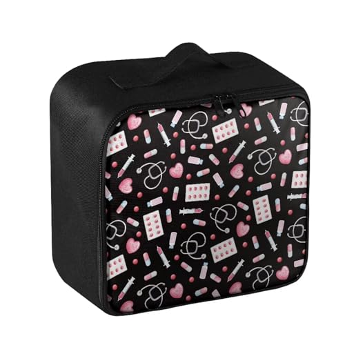 Image of Gomyblomy Black Pink First Aid Bag Empty Portable Travel Medicine Bag Storage Pouch Small Medical Bags with Double Zipper Large Capacity First Aid Kit Pouch for Home Dorm