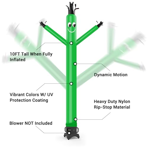 Image of MOUNTO 10ft Inflatable Dancers Tube Man Attachment - 10 Feet 12inch Tall Wacky Waving Inflatable Dancing Tube Guy, High Durability Rip-Stop Nylon (Blower Not Included) (Green)