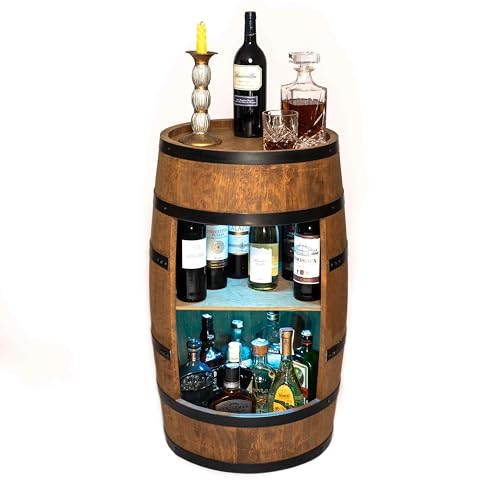 CREATIVE COOPER Weinregal Holz - Weinschrank Mini Bar - Alkohol Schrank Mann - Barschrank mit LED-Leuchten - 80cm hoch - Retro deko Bar Regal - Hausbar Theke - Fassmöbel (Wenge)