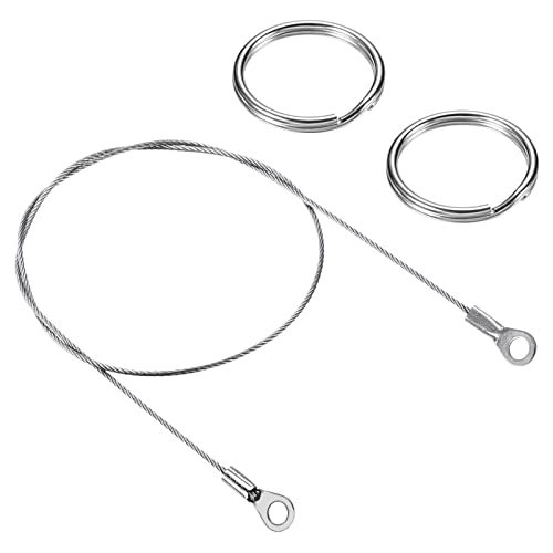 Image of PATIKIL Stainless Steel Lanyard Cable 1.5mmx50cm, 10 Pack Eyelets Ended Security Wire Rope with 20 Pack Key Ring
