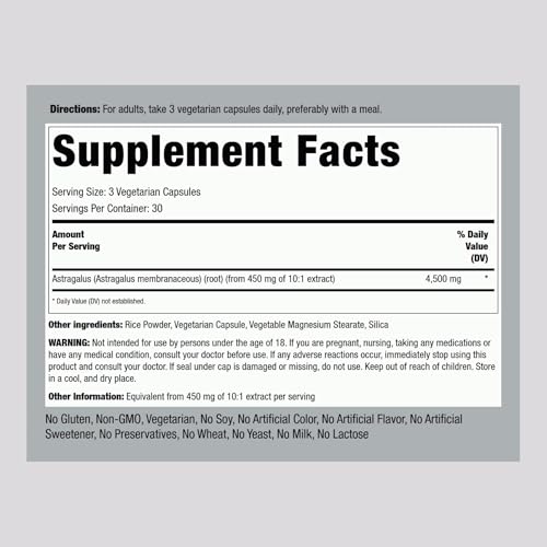 Piping Rock Astragalus Root Extract Capsules | 4500mg | 90 Count | Vegetarian, Non-GMO, Gluten Free Supplement - Image 3