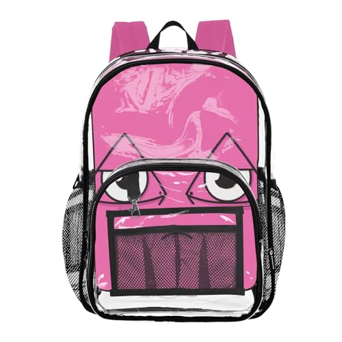 Cartoon Cute Big Eyes Pink Kids Clear Backpack For School Clear Bookbag For Girls Boys See Through Transparent PVC Bag
