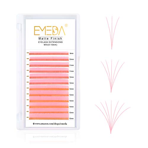 EMEDA Colored Lash Extensions Easy Fan Volume Lashes Colorful Pink 2D-20D Rapid Automatic Blooming Flower Self Fanning Mega Volume Eyelash Extensions (0.07mm D Curl 9-15mm mix Pink)