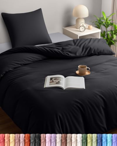 Utopia Bedding Bettwäsche 135x200 Set - Mikrofaser Bettbezug 135x200 cm + 1 Kissenbezug 80x80 cm - Schwarz