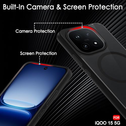 Image of TheGiftKart Hybrid Shockproof Back Cover Case for iQOO 15 5G Compatible with MagSafe | Hard Back Cover Case for iQOO 15 5G (PC & TPU, Translucent Smoke Matte Back, Black Sides)