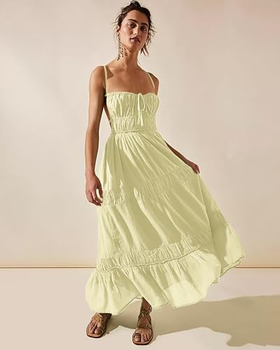 Image of VIUTIL Flowy Maxi Dress for Women Summer Cotton Backless Beach Long Dress with Pockets 2026