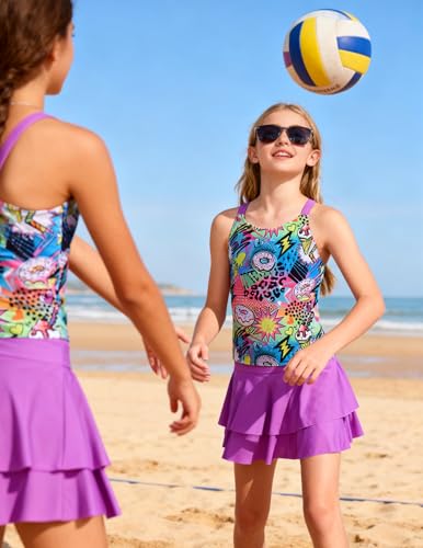 Image of ALISISTER Girls Tankini Swimsuit Two Piece Bathing Suits Summer Beach Swimwear with Shorts for 7-12 Years