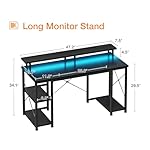ODK 48 inch Gaming Desk with LED Lights & Power Outlets, Computer Desk with Monitor Stand & Storage Shelves, CPU Stand, Home Office Desk, Black - Image 3