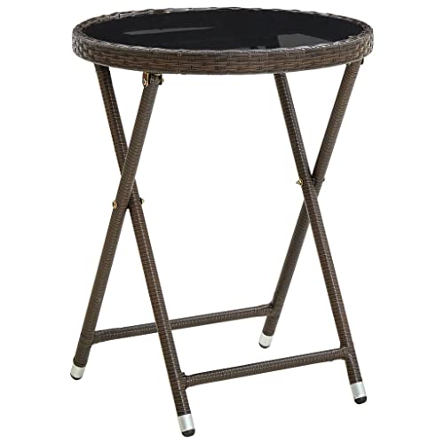 Mhdvray Table à thé Ronde de Jardin 60 cm en Résine Tressée et Verre Trempé, Table d'Appoint Pliante pour Balcon, Terrasse et Patio, Mobilier Extérieur...