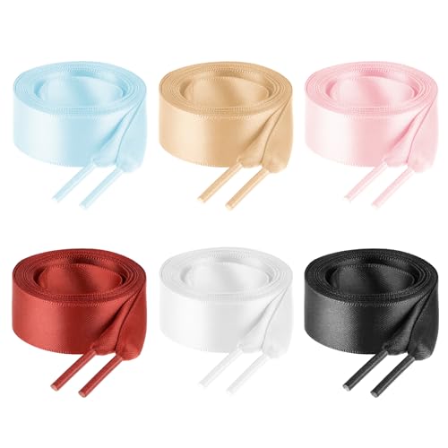 Teaaha 6 par band snören kvinnor flickor, 119 cm platta band snören mode mjuka siden satin skosnören för sneakers skridskor stövlar sportskor (6 färger), Svartvit rödbrun rosa kaki ljusblå