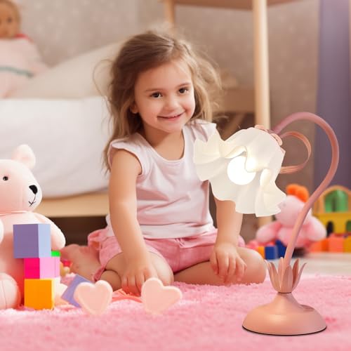 Image of WERFOP Flower Desk Lamp Cute Pink Table Lamp for Bedroom Girls Room