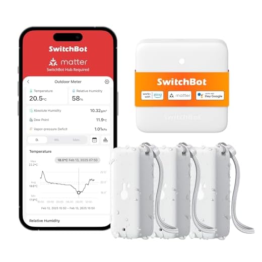 SwitchBot WLAN Hygrometer Thermometer Innen Außen 3 Pack with Hub Mini Matter, IP65 Wasserdichter Temperatur- und Feuchtigkeitssensor mit App Benachrichtigung und kostenlose Datenspeicherung