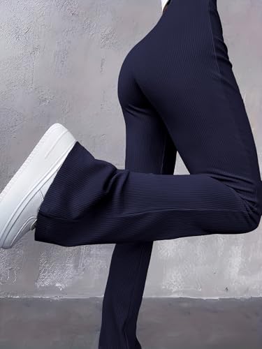 Image of Jawdrobe Women's High Waist Ribbed Flared Pants Stretchable Slim Fit Bootcut Trousers Soft Knit Casual Wear for Daily Office Travel (for Ideal Height 5.3)