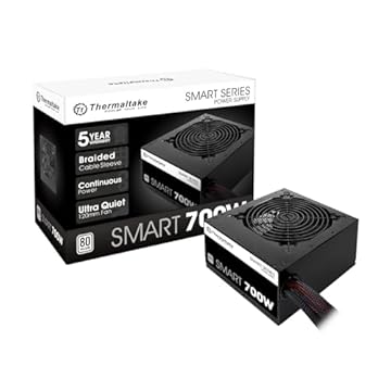 Thermaltake Smart 700W 80+ Branco Certificado PSU, Energia Contínua com Ventilador Ultra Silencioso de 120 mm, ATX 12V V2.3/EPS 12V Active PFC Fonte de Alimentação PS-SPD-0700NPCWUS-W, Preto