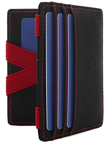 WEST® Portefeuille Magique Anti Piratage RFID avec Compartiment pour Pièces - Portefeuille Homme avec Bandes de Sécurité pour Billets (Noir-Rouge) - Porte...