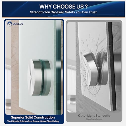 4 Pack LukLoy SS316 Solid 1.32lb Heavy Duty Glass Railing Standoff Large 2" Diameter Glass Pin for Balcony Stair Balustrade, Marine Grade