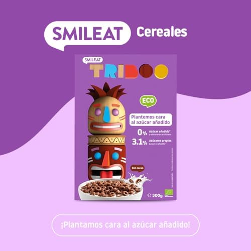 Smileat Cereal Sabor a Cacao Sin Azúcar ni Sal Añadidos para Peques 300g - Ecológico y 100% Vegetal Ideally Con Leche o 