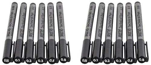 Image of BRUSTRO Technical Pen Black Set of 6. (Pack of 2)