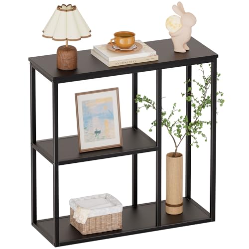 WOHOMO Console Table, 12'' Narrow Entryway Table for Living Room, 31.5'' x 31.5'' Black Industrial Sofa Table with 3-Tier Storage Shelves for Corridor, Hallway, Black