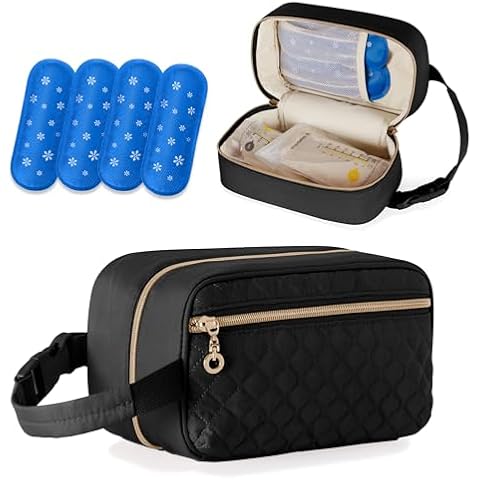 Damero Breastmilk Cooler Bag with 4 Ice Packs -Breastmilk Cooler Travel Bag Organizer with Detachable Buckle Handle for Daycare and Breastfeeding Mom,Black Cover