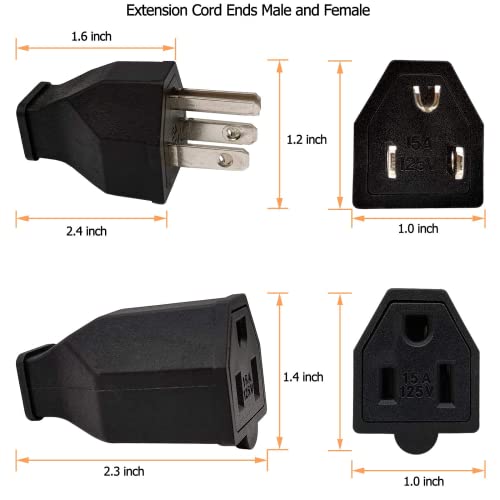 Extension Cord Ends Male And Female Replacement Plug & Connector Set, 125V 15A Male And Female Electrical Plugs End, Straight Blade Plug, Industrial Grade 3-Prong Straight Blade Grounding Type #TOP1