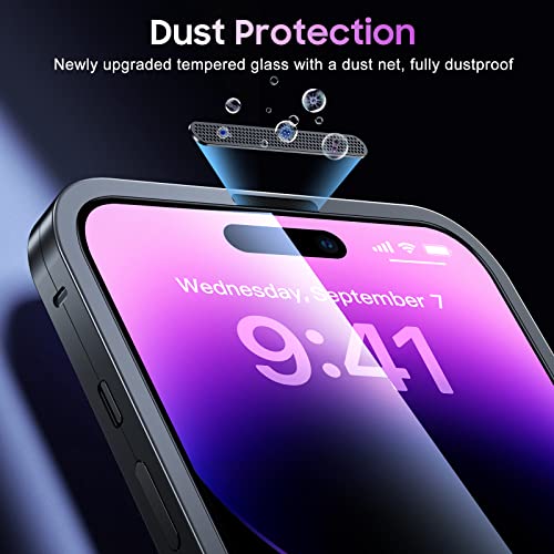 Uniqueme For Iphone 14 Pro Max Screen Protector, [Double Durability][Compatible With Magsafe] 9H Tempered Glass And Camera Lens Protector Full Coverage Dustproof 6.7 Inch - Black #TOP3