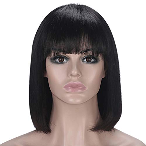 Perruque cheveux raides de 10 pouces coupe bob amovible sans colle pour femmes noires