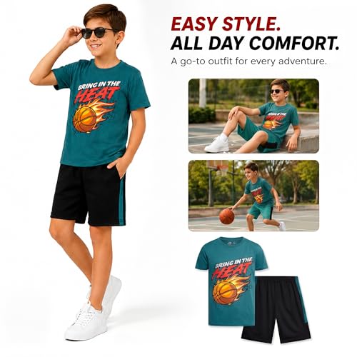 Image of Pro Athlete Active Boys Short Sets - 2 Piece Performance Crewneck Short Sleeve T-Shirt and Shorts Boys Athletic Sets (8-16)