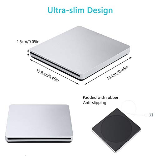 Blu ray Drive External DVD Drive,VikTck USB3.0 Hard DVD/CD Burner/Writer,3D 4K 6X Blu-Ray Disc Playback, Slim & Super-Fast for Windows, Mac OS Laptop, PC, Computer (Silver)