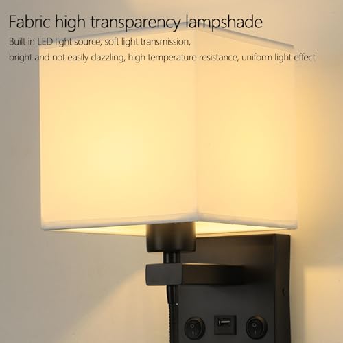 Aplique de pared E27 pantalla rectangular tela negra rotativo con doble interruptor 2
