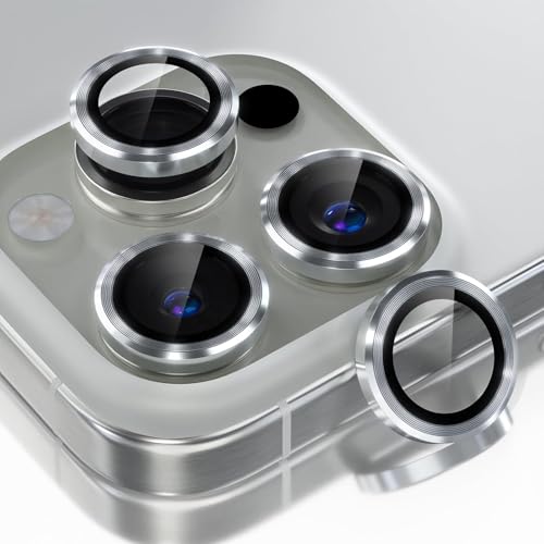 Image of CLITZ Compatible for iPhone 16 Pro /iPhone 16 Pro Max Camera Lens Protector, 9H Tempered Glass Camera Cover Screen Protector Metal Ring Decoration Accessories(Silver)