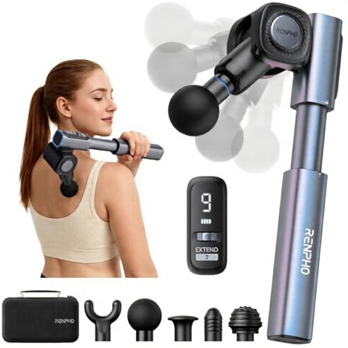 RENPHO Foldable 2-in-1 Massage Gun with Extendable Handle 0-90 Angle