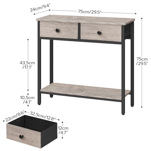 Image of HOOBRO 29.5 inch Narrow Console Table with 2 Fabric Drawers, Small Entryway Table with 2-Tier Storage Shelves, Sofa Table, Behind Couch Table, for Living Room, Hallway, Greige and Black BG71XG01